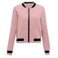 XIAQUJ Coat for Women Fashion Long Sleeve Baseball Shirt Zip Jacket Baseball Jacket Casual Jacket Pink S