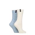 Ladies 2 Pair Glenmuir Classic Fashion Boot Socks Cable Knit Stone / Blue 4-8