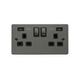 Se Home - Flat Plate Black Nickel 2 Gang 13A dp Ingot 2 usb Twin Double Switched Plug Socket - Black Trim