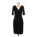 Lauren by Ralph Lauren Casual Dress - Sheath V-Neck 3/4 sleeves: Black Solid Dresses - Women's Size 6