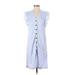 Ann Taylor Casual Dress - Shirtdress: Blue Solid Dresses - Women's Size 2X-Small Petite