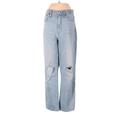 Madewell Jeans - High Rise Straight Leg Boyfriend: Blue Bottoms - Women's Size 27 - Distressed Wash