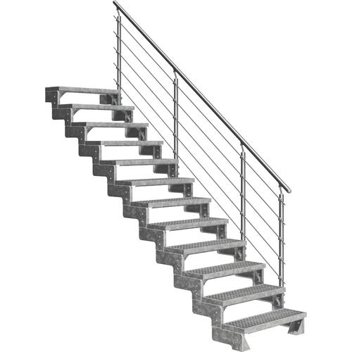 „DOLLE Außentreppe „“Gardentop““ Treppen 14 Gitterrost-Stufen, inkl. einseitigem AluMetallES Gr. gerade, silberfarben (metall) Treppen“