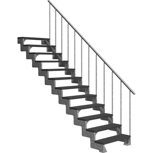 „DOLLE Außentreppe „“Gardentop““ Treppen 14 TRIMAX-Stufen anthrazit, inkl. einseitigem Alu-Geländer Gr. gerade, grau (anthrazit) Treppen“