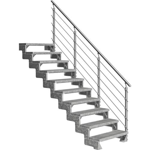 „DOLLE Außentreppe „“Gardentop““ Treppen 10 Gitterrost-Stufen, inkl. einseitigem AluMetallES Gr. gerade, silberfarben (metall) Treppen“