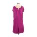 Susan Graver Casual Dress - DropWaist Keyhole Short sleeves: Pink Solid Dresses - Women's Size Large Petite