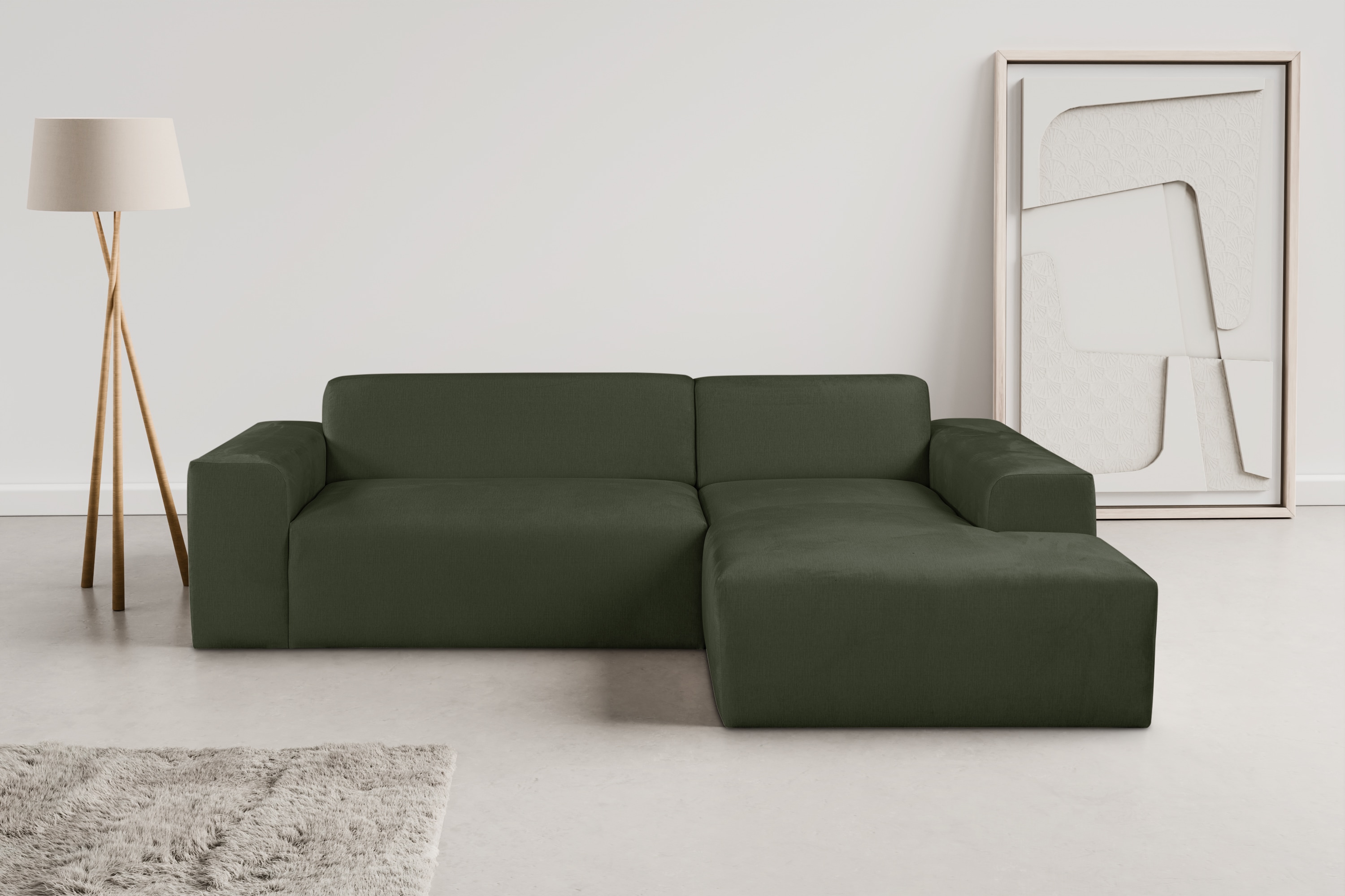 Ecksofa OTTO HOME "Zeus-L modern & zeitlos, Breite 253 cm, bequemes Sofa", grün, B:253cm H:70cm T:188cm, 100% PES, Sofas, Ecksofa, Curvy Trend Ecksofa mit urbaner Optik