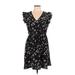 Shein Casual Dress - A-Line V-Neck Short sleeves: Black Floral Dresses - Women's Size Large