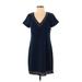 Brixon Ivy Casual Dress - Shift V-Neck Short sleeves: Blue Solid Dresses - Women's Size X-Small