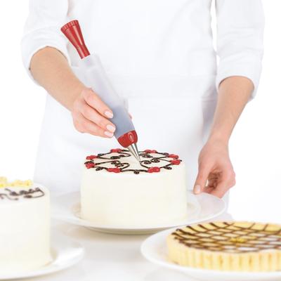 Dekorierstift CUISIPRO "Deluxe", rot (weiß, rot), Silikon, Dekorierstifte, Garnierspritze, mit 2 Tüllen Image
