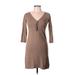 Max Studio Casual Dress V-Neck 3/4 sleeves: Brown Solid Dresses - Women's Size Medium
