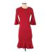 Lauren by Ralph Lauren Casual Dress Crew Neck 3/4 sleeves: Red Print Dresses - Women's Size X-Small