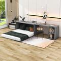 Latitude Run® Hanlee Queen Size Wood Murphy Bed w/ Rotable Desk & Shelves Wood in Gray | 31 H x 120 W x 80 D in | Wayfair