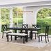 Gracie Oaks Chauntae 6 - Piece Extendable Trestle Dining Set, 4 Dining Chairs & Bench Wood/Upholstered in Black | 30 H in | Wayfair