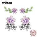 WOSTU – boucles d'oreilles en argent Sterling 925 pour femmes plante violette rose fleur verte à