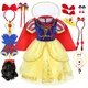 Robe de Princesse pour Fille Tenue de Bal en Maille Blanche Neige Manches Bouffantes Costume de