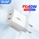 OlPG-Chargeur de téléphone portable USB C charge rapide 2ports type C adaptateur secteur PD