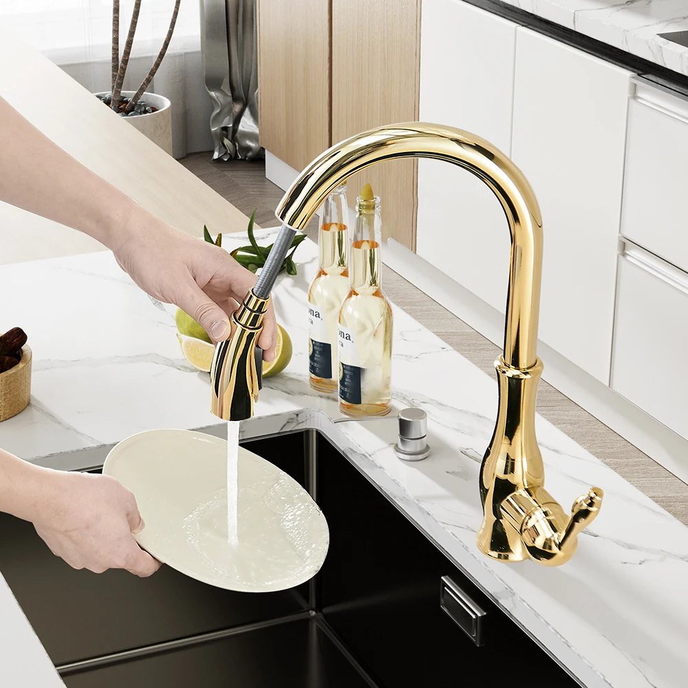 Robinets de cuisine noirs extractibles, mitigeur d'évier de cuisine, mitigeur d'eau à levier unique, grue pour mélangeur rotatif à 360 degrés 866011
