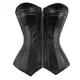 Corset en Faux Cuir Noir pour Femme Steampunk Fermeture Éclair sur le Devant Bustier Overbust