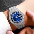 Montre de Luxe à Quartz en Acier Inoxydable pour Homme Horloge Ronde Style Hip Hop Cadeau pour