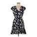 J.Crew Mercantile Casual Dress - Mini V Neck Short sleeves: Blue Floral Dresses - Women's Size 6