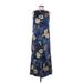 Blue Water Casual Dress - Midi High Neck Sleeveless: Blue Floral Dresses - Women's Size X-Small