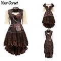 Robe Corset Steampunk pour Femme Costume Vintage Renaissance Chemisier Marron Grande Taille