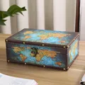 Boîte de rangement en bois rétro boîte à bijoux souvenir avec serrure coffre de rangement pour