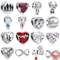 New 925 Sterling Silver Mom Dad Boy Girl Family Forever Pendant Charm Bead Fit Original Pandora