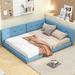 Blue Full Linen Fabric Upholstered Platform Bed w/ USB Ports, Blue