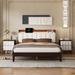 3-Pieces Bedroom Sets, Classic Queen Size Wood Platform Bed & 2 Nightstands, USB & LED Lights Storage Platform Bed Frame