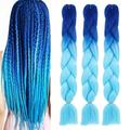 AOWOO 3 Pack Jumbo Braiding Hair 24 Inch Synthetic Ombre Braiding Hair for women and Girls Ombre Colors Soft Braid Hair Extensions Colored Hair Extension for Braiding(Blue)
