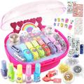 Kids Nail Polish Set for Girls Ages 5-12 Rose Red All-in-One Kids Nail Art Salon Set - Nail Dryer Nail Polish Glitter Powder False Nails Nail Decals Toe Separator File Gifts for girls 5-12