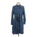 Ann Taylor LOFT Casual Dress - Shirtdress: Blue Print Dresses - Women's Size Large