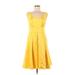 Calvin Klein Casual Dress - A-Line Scoop Neck Sleeveless: Yellow Solid Dresses - Women's Size 6