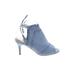 JG Heels: Slingback Stilleto Cocktail Blue Print Shoes - Women's Size 9 - Open Toe