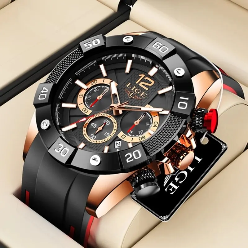 Lige uhr männer sport quarz armbanduhr chronograph militär herren uhren leuchtende datum uhr uhr für männer relogio masculino box