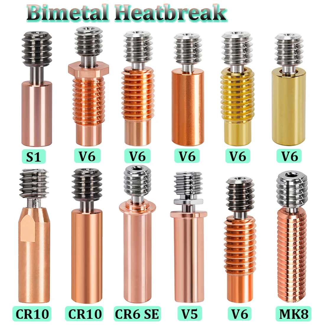 E3D V5 V6 Throat CR10 Bimetall Heatbreak Kupferbeschichtet MK8 Throats Bimetall für Ender 3 S1 CR6 SE CR10 Smart ANYCUBIC 3D-Drucker Image