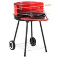 Outsunny Outdoor BBQ Garden Charcoal Barbecue Cooking Grill Trolley with Adjustable Grill, Wheel - Red