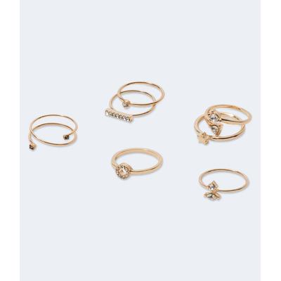 Aeropostale Womens' Rhinestone Ring 7-Pack - Gold - Size XS/S - Metal