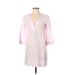 J.Crew Casual Dress - Shift Plunge 3/4 sleeves: Pink Print Dresses - Women's Size 2X-Small