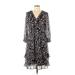 NANETTE Nanette Lepore Casual Dress V-Neck 3/4 sleeves: Black Floral Dresses - Women's Size 10