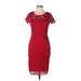 Ambiance Casual Dress - Party Scoop Neck Short sleeves: Red Print Dresses - Women's Size Large