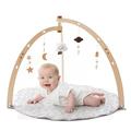 Promise Babe Play Gym with Play Mat for Newborn,Baby Gym Wood Play Arch Gym with Play Mat for Babies,Baby Play Gym Activity Gym Star Moon Clouds Baby Crib Rattle Pendants Toys Play Gym Arch Toddler