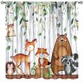 Forest Animal Curtains, Watercolor Wild Animal Bear Fox Deer Kids Window Treatments for Living Room Bedroom,Green Woodland Tree Kids Drapes 2 Panel Sets,63x72 Inch
