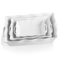 Sweejar Home Casserole Dishes for Oven, Ceramic Bakeware Set of 3, Rectangular Baking dish with Handles, Wave Edge Lasagna Pan Deep for Cooking, Cake, Dinner, Banquet and Daily Use (White)
