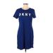 DKNY Casual Dress - Shift Crew Neck Short sleeves: Blue Print Dresses - Women's Size Medium