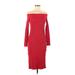 C/MEO Collective Casual Dress - Sweater Dress Off The Shoulder 3/4 sleeves: Red Print Dresses - Women's Size Medium
