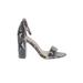 Sam Edelman Heels: Slip On Chunky Heel Cocktail Party Gray Snake Print Shoes - Women's Size 8 - Open Toe