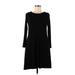 Eileen Fisher Casual Dress - A-Line Crew Neck Long sleeves: Black Print Dresses - Women's Size X-Small Petite